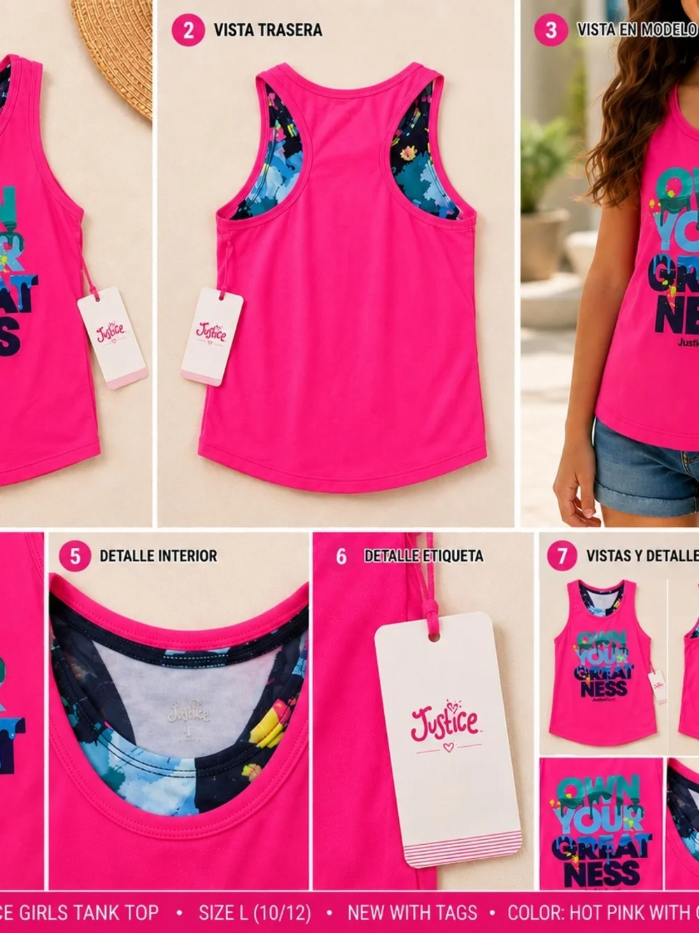 Justice Hot Pink Girls' Tank Top with Multicolor Graphic
